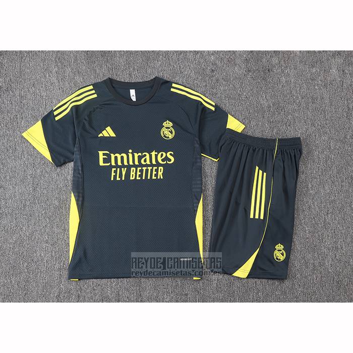 Chandal del Real Madrid Manga Corta 2025-2026 Negro Amarillo - Pantalon Corto